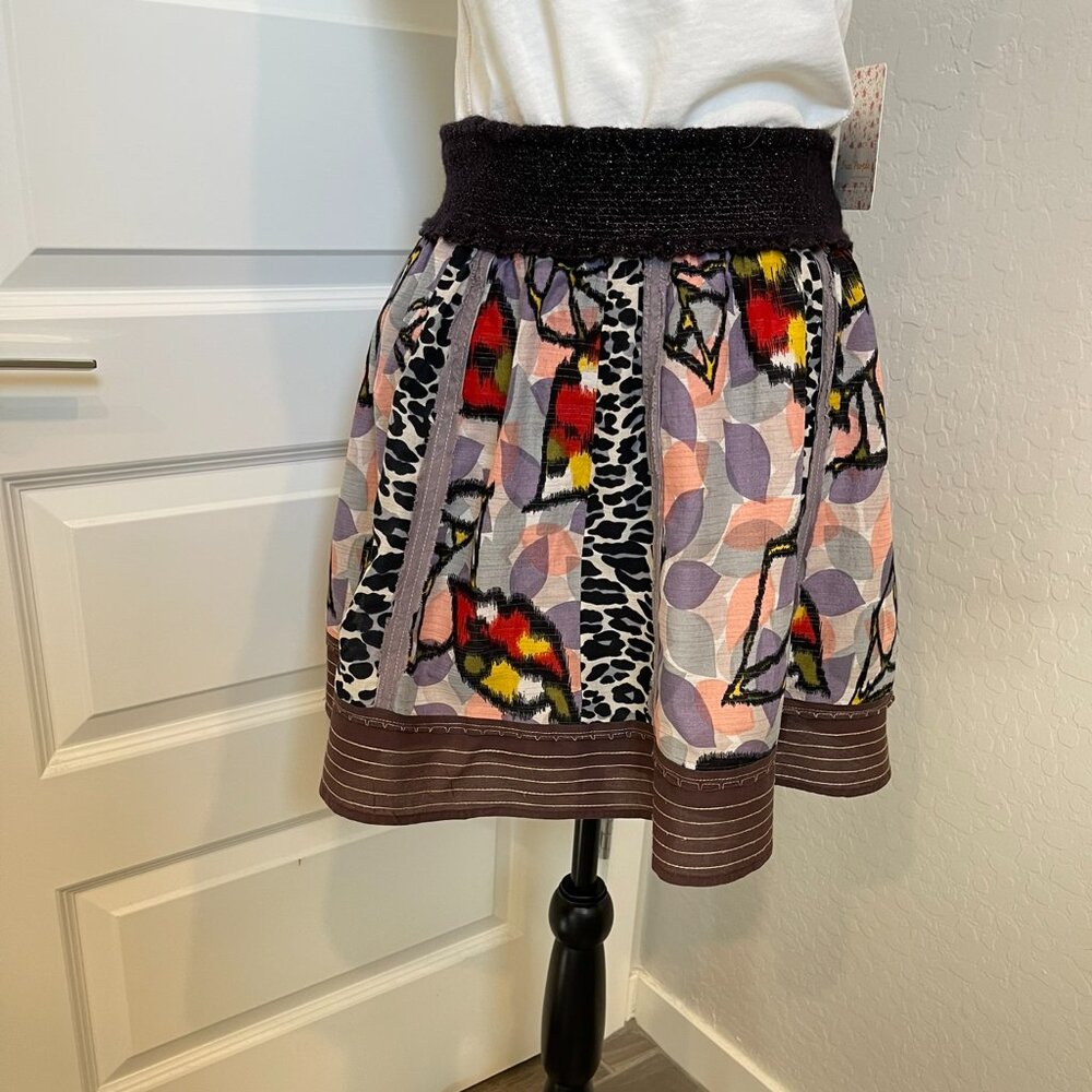 Free People Women's Multicolor Leopard Leaf Patchwork Skirt - Size Medium (308) - Picture 1 of 11